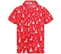 King Kameha Funky-Hawaii-Hemd, Weihnachten, Herren, Kurzarm, Christmas-Reindeer-Allover, Rot, M
