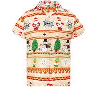 King Kameha Funky-Hawaii-Hemd, Weihnachten, Herren, Kurzarm, Christmas-Rows, Beige, 3XL
