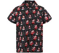 King Kameha Funky-Hawaii-Hemd, Weihnachten, Herren, Kurzarm, Christmas-Santa-Likes, Schwarz, 3XL