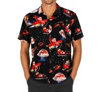 King Kameha Funky-Hawaii-Hemd, Weihnachten, Herren, Kurzarm, Christmas-Space-Santa, Schwarz, M