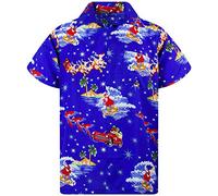 King Kameha Funky-Hawaii-Hemd, Weihnachten, Herren, Kurzarm, Christmas-Surf-Santa, Blau, S