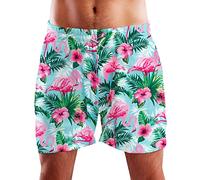 King Kameha Funky Hawaii Schwimm-Hose Bade-Hose Bade-Shorts, Flamingo Flowers, Türkis Pink, XXL