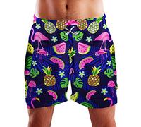 King Kameha Funky Hawaii Schwimm-Hose Bade-Hose Bade-Shorts, Flamingo Melon, Blau, L