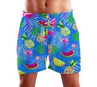 King Kameha Funky Hawaii Schwimm-Hose Bade-Hose Bade-Shorts, Flamingo Melon, Indigoblau, L