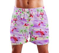 King Kameha Funky Hawaii Schwimm-Hose Bade-Hose Bade-Shorts, Flamingos, Violett, 3XL