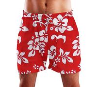 King Kameha Funky Hawaii Schwimm-Hose Bade-Hose Bade-Shorts, Hibiscus, Ferrarirot, M