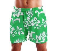 King Kameha Funky Hawaii Schwimm-Hose Bade-Hose Bade-Shorts, Hibiscus, Grün, L