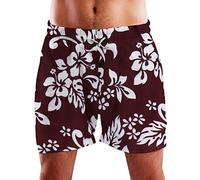 King Kameha Funky Hawaii Schwimm-Hose Bade-Hose Bade-Shorts, Hibiscus, Maroonrot, XXL