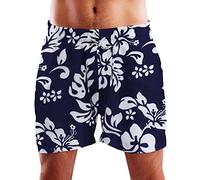 King Kameha Funky Hawaii Schwimm-Hose Bade-Hose Bade-Shorts, Hibiscus, Navyblau, L