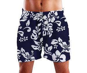 King Kameha Funky Hawaii Schwimm-Hose Bade-Hose Bade-Shorts, Hibiscus, Navyblau, M