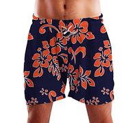 King Kameha Funky Hawaii Schwimm-Hose Bade-Hose Bade-Shorts, Hibiscus, Navyblau Orange, XL