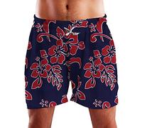 King Kameha Funky Hawaii Schwimm-Hose Bade-Hose Bade-Shorts, Hibiscus, Navyblau Rot, L