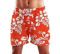 King Kameha Funky Hawaii Schwimm-Hose Bade-Hose Bade-Shorts, Hibiscus, Orange, M