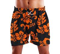 King Kameha Funky Hawaii Schwimm-Hose Bade-Hose Bade-Shorts, Hibiscus, Schwarz Orange, XXL