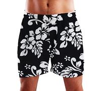 King Kameha Funky Hawaii Schwimm-Hose Bade-Hose Bade-Shorts, Hibiscus, Schwarz, XL