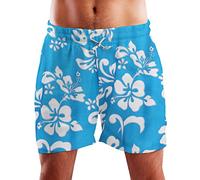 King Kameha Funky Hawaii Schwimm-Hose Bade-Hose Bade-Shorts, Hibiscus, Türkis, M