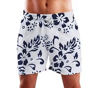King Kameha Funky Hawaii Schwimm-Hose Bade-Hose Bade-Shorts, Hibiscus, Weiß Navyblau, M