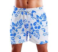 King Kameha Funky Hawaii Schwimm-Hose Bade-Hose Bade-Shorts, Hibiscus, Weiß Türkis, L
