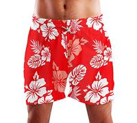 King Kameha Funky Hawaii Schwimm-Hose Bade-Hose Bade-Shorts, Mono Hibiscus, Rot Weiß, XL