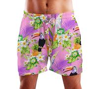 King Kameha Funky Hawaii Schwimm-Hose Bade-Hose Bade-Shorts, Parrot Cockatoo, Hellrosa, XL