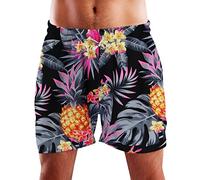 King Kameha Funky Hawaii Schwimm-Hose Bade-Hose Bade-Shorts, Pineapple, Schwarz Grau, L
