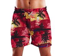 King Kameha Funky Hawaii Schwimm-Hose Bade-Hose Bade-Shorts, Surf, Rot, L