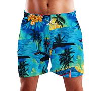 King Kameha Funky Hawaii Schwimm-Hose Bade-Hose Bade-Shorts, Surf, Türkis, L