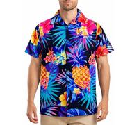 King Kameha Funky Hawaiihemd, Kurzarm, Ananas, Schwarz Blau, XXL