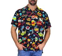 King Kameha Funky Hawaiihemd, Kurzarm, Boom Bang, Multischwarz, 6XL
