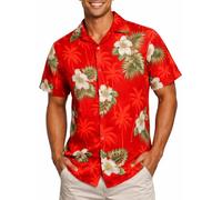 King Kameha Hawaii Hemd Männer - Komfortables Hawaiihemd Herren Kurzarm, Small-Flower, Rot, 5XL