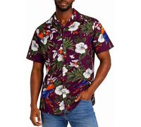 King Kameha Hawaii Hemd Männer - Tropisches Hawaiihemd Herren Kurzarm, Cherryparrot, Maroon Rot, XXL