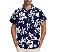 King Kameha Hawaiihemd Herren Kurzarm - Grünes Hawaii Hemd Männer Hibiskus - Hemd Herren Kurzarm Hawaii Outfit - Hawaiian Shirts for Men - Hibiskus, Navy Blue, S