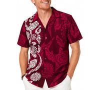 King Kameha Hawaiihemd Herren Kurzarm - Grünes Hawaii Hemd Männer Maori - Hemd Herren Kurzarm Hawaii Outfit - Hawaiian Shirts for Men - Maori, Maroon Red,