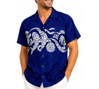 King Kameha Hawaiihemd Herren Kurzarm - Grünes Hawaii Hemd Männer Maori - Hemd Herren Kurzarm Hawaii Outfit - Hawaiian Shirts for Men - Maori, Blue,