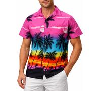 King Kameha Hawaiihemd Herren Kurzarm - Grünes Hawaii Hemd Männer Strand - Hemd Herren Kurzarm Hawaii Outfit - Hawaiian Shirts for Men - Beach, Eclectic Pink, M