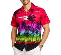 King Kameha Hawaiihemd Herren Kurzarm - Grünes Hawaii Hemd Männer Strand - Hemd Herren Kurzarm Hawaii Outfit - Hawaiian Shirts for Men - Beach, Pink, M