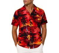 King Kameha Hawaiihemd Herren Kurzarm - Grünes Hawaii Hemd Männer Surfen - Hemd Herren Kurzarm Hawaii Outfit - Hawaiian Shirts for Men - Surf, Red, 6XL
