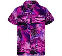 King Kameha Hawaiihemd Herren Kurzarm - Grünes Hawaii Hemd Männer Surfen - Hemd Herren Kurzarm Hawaii Outfit - Hawaiian Shirts for Men - Surf, Pink Purple, 7XL