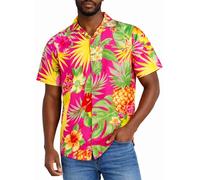 King Kameha Hawaiihemd Herren Kurzarm - Hawaii Hemd Männer Ananas - Hemd Herren Kurzarm Hawaii Outfit - Hawaiian Shirts for Men - Pineapple, Pink, XL