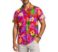 King Kameha Hawaiihemd Herren Kurzarm - Hawaii Hemd Männer Ananas - Hemd Herren Kurzarm Hawaii Outfit - Hawaiian Shirts for Men - Pineapple, Rot, 3XL