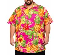 King Kameha Hawaiihemd Herren Kurzarm - Hawaii Hemd Männer Ananas - Hemd Herren Kurzarm Hawaii Outfit - Hawaiian Shirts for Men - Pineapple, Pink, 8XL