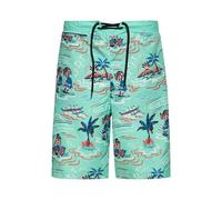 King Kerosin Herren Badeshorts Swim Trunks Kurze Badehose Schwimmhose Allover Print Tropisch Hula Girls Palmen Retro 50s Schnelltrocknend Viele Taschen Hawaii