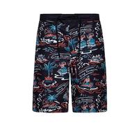King Kerosin Herren Badeshorts Swim Trunks Kurze Badehose Schwimmhose Allover Print Tropisch Hula Girls Palmen Retro 50s Schnelltrocknend Viele Taschen Hawaii