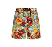 King Kerosin Herren Badeshorts Swimming Trunks Schwimmshorts Kurz Kniefrei Hibiscus Tropisch Vintage Retro Colorful Hibiscus