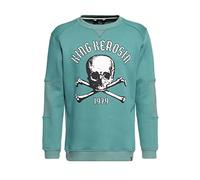 King Kerosin Herren Basic Pullover Langarm Front Print Regular Fit Skull Rippbund Rundhals Totenkopf 1979