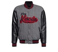 King Kerosin Herren College Jacke Regular Fit Stickereien Reine Wolle Reines Leder Fischgrat