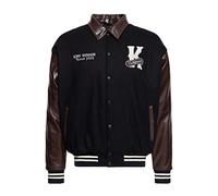 King Kerosin Herren College Jacke Sweat Jacke Baseball Jacke Regular Fit Kontrast Stickerei Lederärmel Lederkragen Pharaos