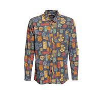 King Kerosin Herren Langarm Hemd Hawaii Hemd Hawaii Allover Print Tiki Stil Vintage Retro Bio-Baumwolle Organic Cotton Tiki's