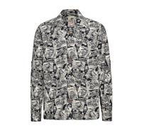 King Kerosin Herren Langarmhemd Langarm Gerader Schnitt Hawaii Hemd Freizeithemd Motorpsycho Motorrad Allover Print Bio-Baumwolle Organic Cotton Büro Motorpsycho