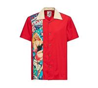 King Kerosin Herren Panel Hemd Loungehemd Bowling Hemd Kurzarm Pin-Up Girl Las Vegas Rockabilly Rock'n'roll Vintage Retro Organic Cotton Hawaii Shirt Pin-Up Las Vegas